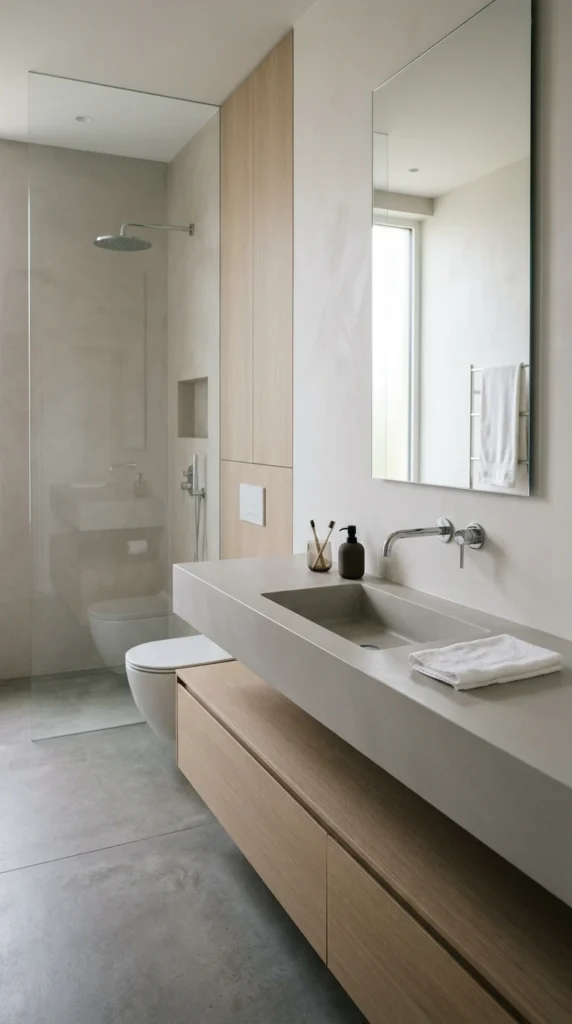30 Minimalist Bathroom Ideas for a Calm, Clean, and Luxurious Space 25 clean lines with integrated si 025b