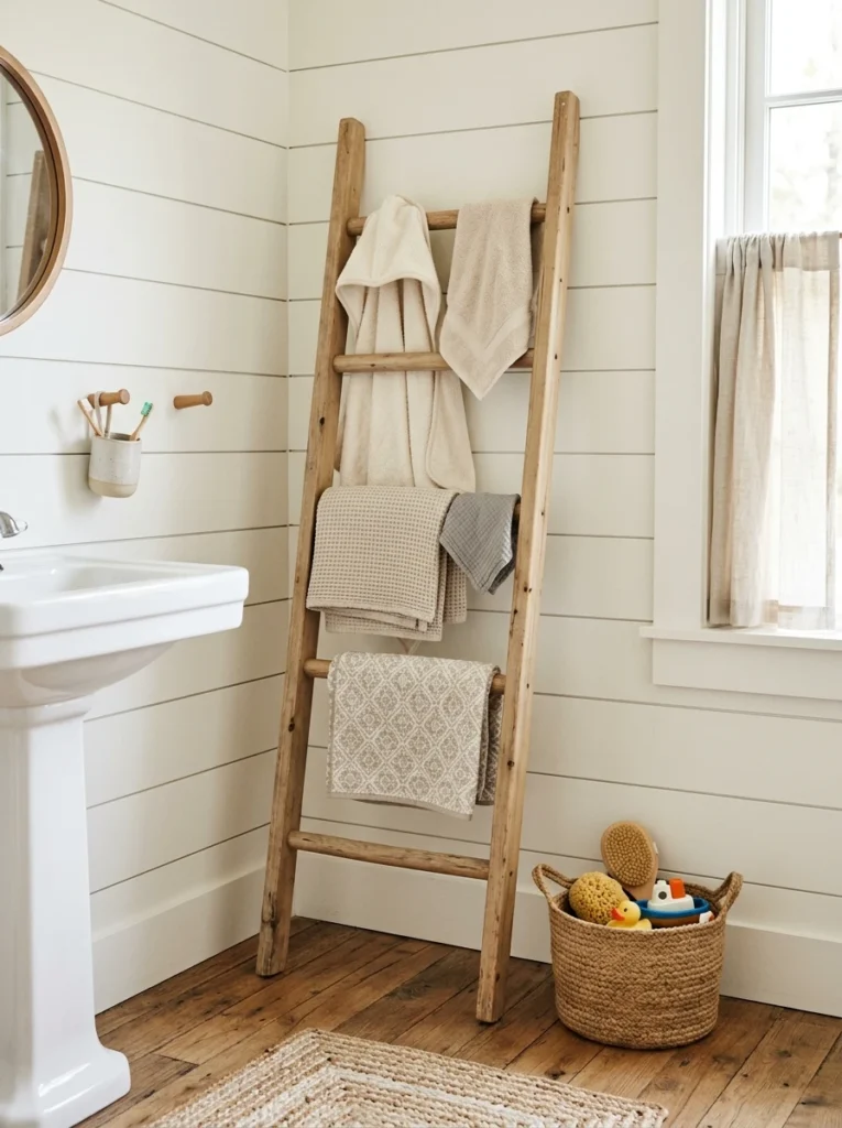 farmhouse ladder towel storage 012b