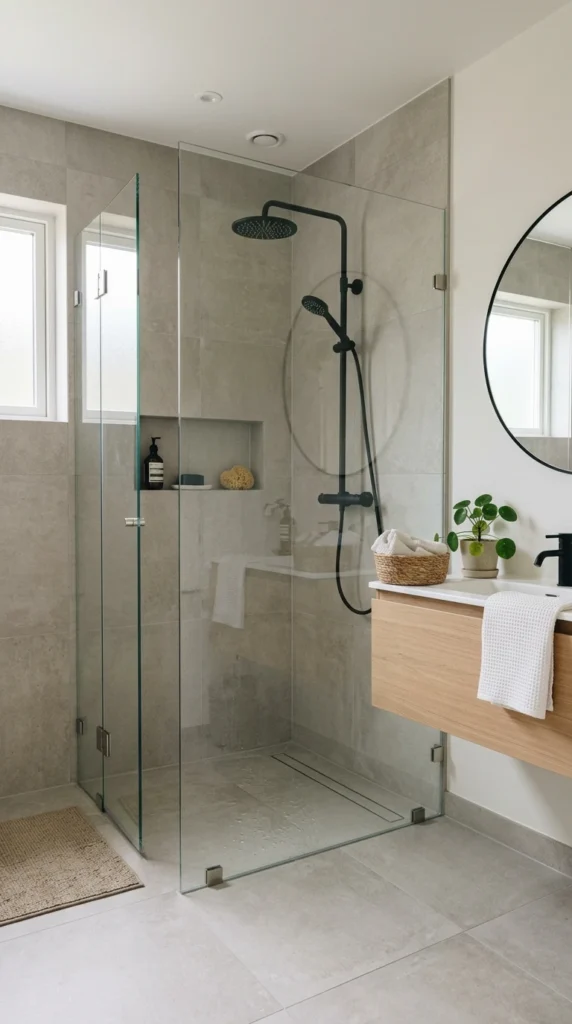 30 Minimalist Bathroom Ideas for a Calm, Clean, and Luxurious Space 14 frameless glass shower simplic 015b