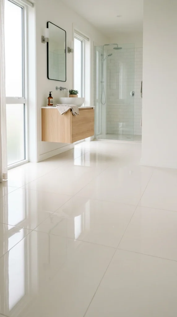 15 Beautiful Bathroom Floor Tile Ideas for a Fresh, Stylish Look 10 idea 10 light glossy reflectiv 010