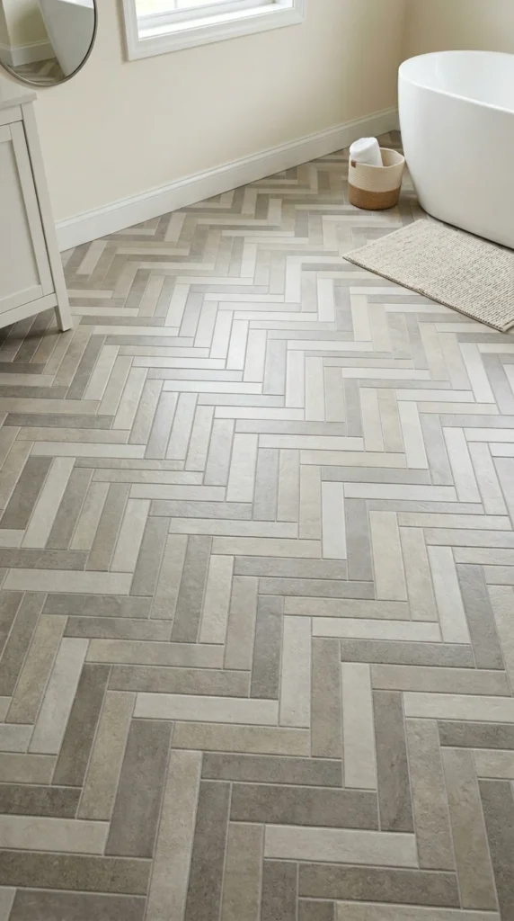 15 Beautiful Bathroom Floor Tile Ideas for a Fresh, Stylish Look 11 idea 11 herringbone tile floor 011