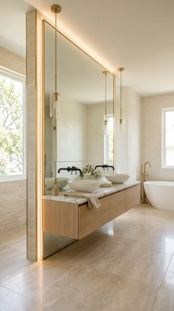 15 Neutral Bathroom Ideas You’ll Always Love 11 idea 11 mirror feature wall ba 011
