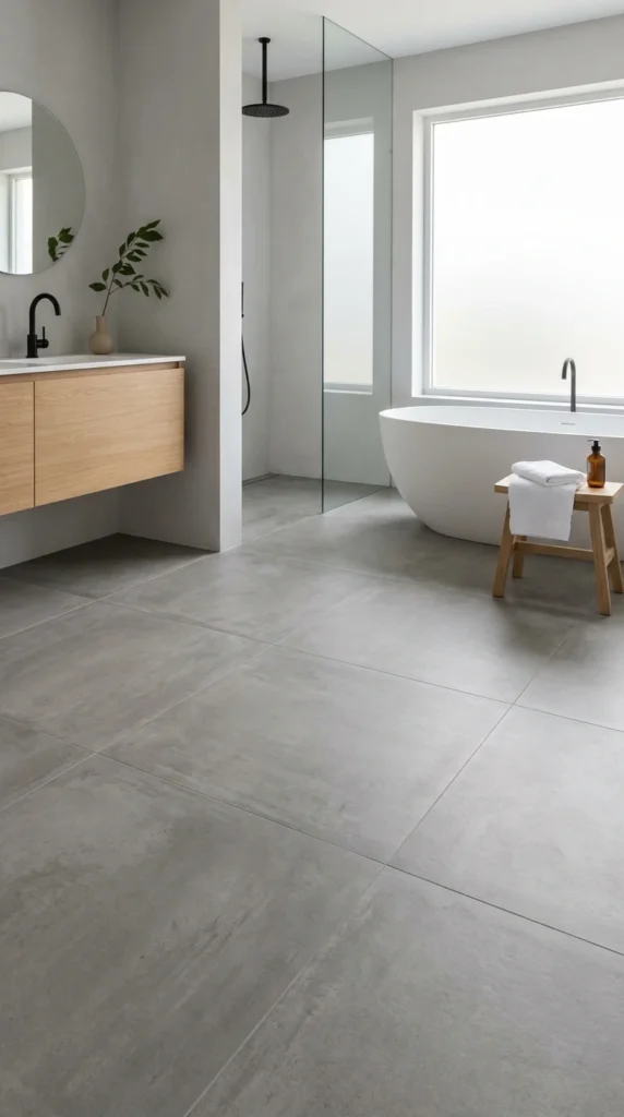 15 Beautiful Bathroom Floor Tile Ideas for a Fresh, Stylish Look 12 idea 12 neutral concrete look 012b