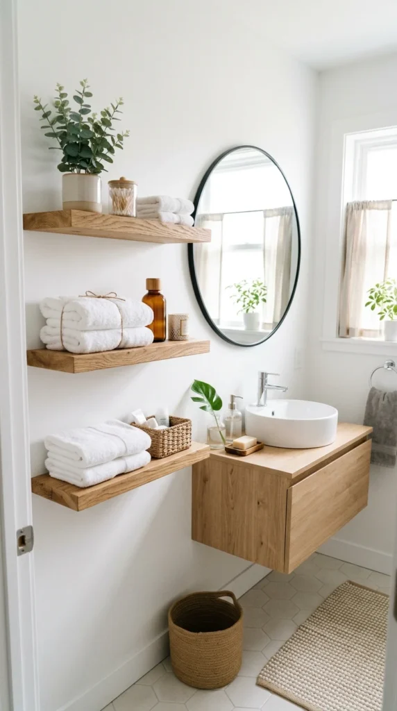 20 Small Full Bathroom Ideas That Make Your Space Look Bigger Instantly 15 idea 15 open shelf styling bat 015