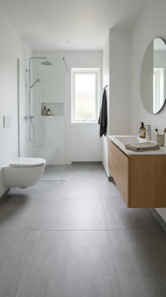 15 Beautiful Bathroom Floor Tile Ideas for a Fresh, Stylish Look 15 idea 15 soft gray minimalist t 015