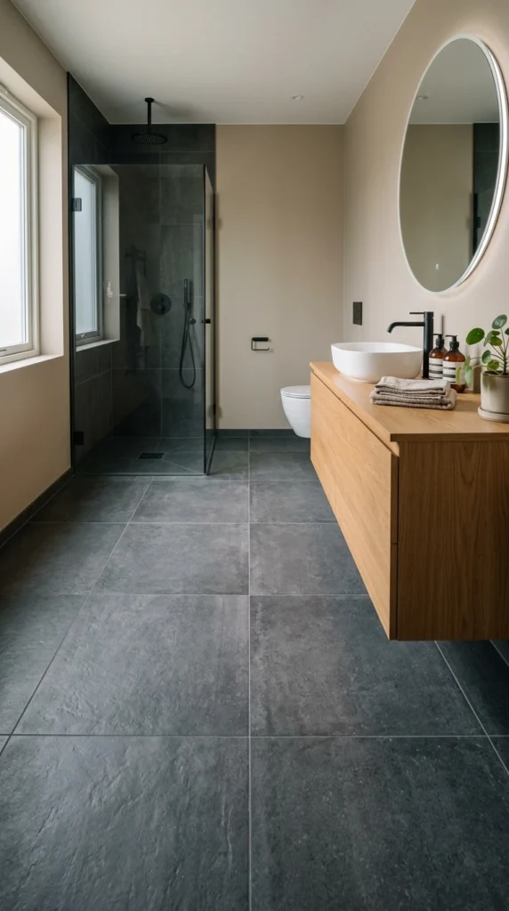 15 Beautiful Bathroom Floor Tile Ideas for a Fresh, Stylish Look 3 idea 3 matte charcoal minimal 003b