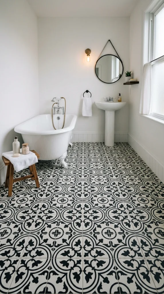 15 Beautiful Bathroom Floor Tile Ideas for a Fresh, Stylish Look 9 idea 9 classic black and white 009b