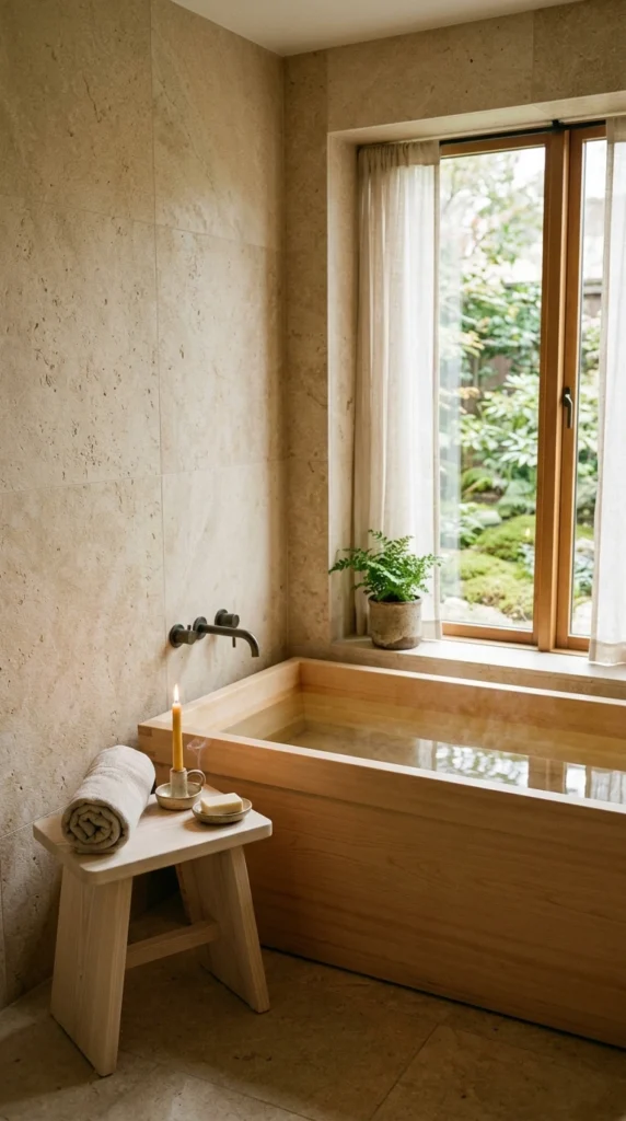 30 Minimalist Bathroom Ideas for a Calm, Clean, and Luxurious Space 2 japandi soaking tub corner ver 002