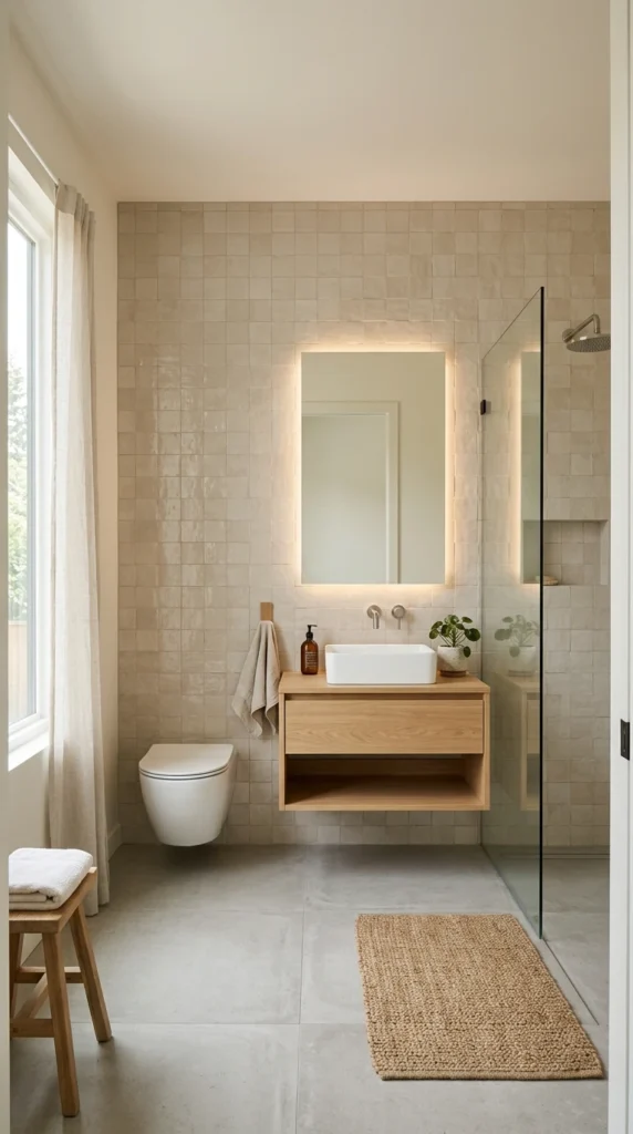 30 Minimalist Bathroom Ideas for a Calm, Clean, and Luxurious Space 27 minimalist bathroom with accen 027b