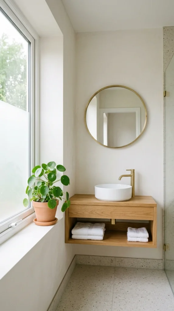 30 Minimalist Bathroom Ideas for a Calm, Clean, and Luxurious Space 18 minimalist bathroom with plant 019