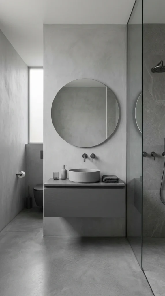 30 Minimalist Bathroom Ideas for a Calm, Clean, and Luxurious Space 15 monochrome gray serenity verti 016b