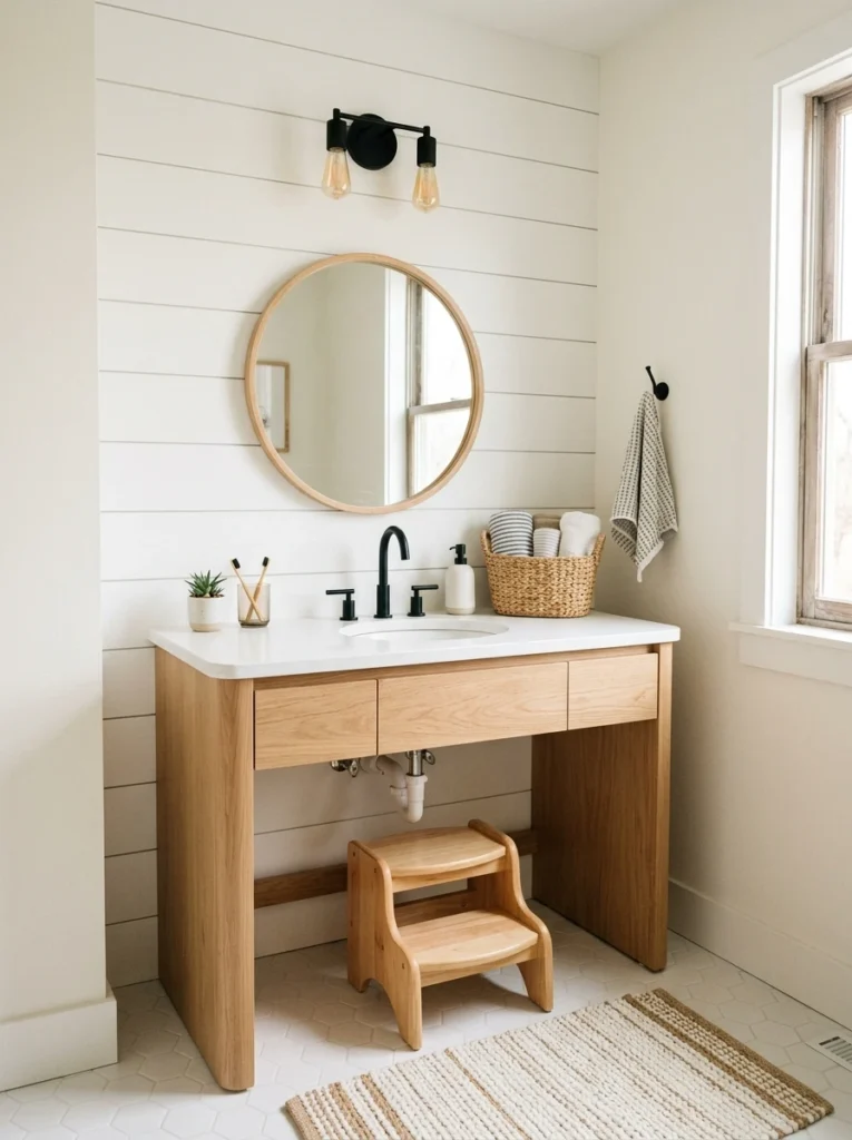 shiplap vanity wall with step 001