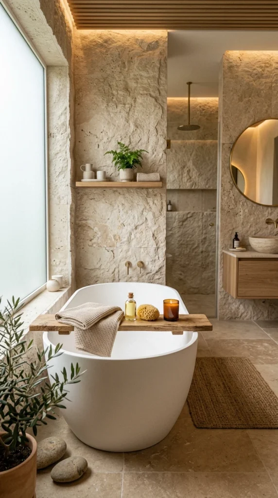 30 Minimalist Bathroom Ideas for a Calm, Clean, and Luxurious Space 8 soft beige spa inspired retrea 009b