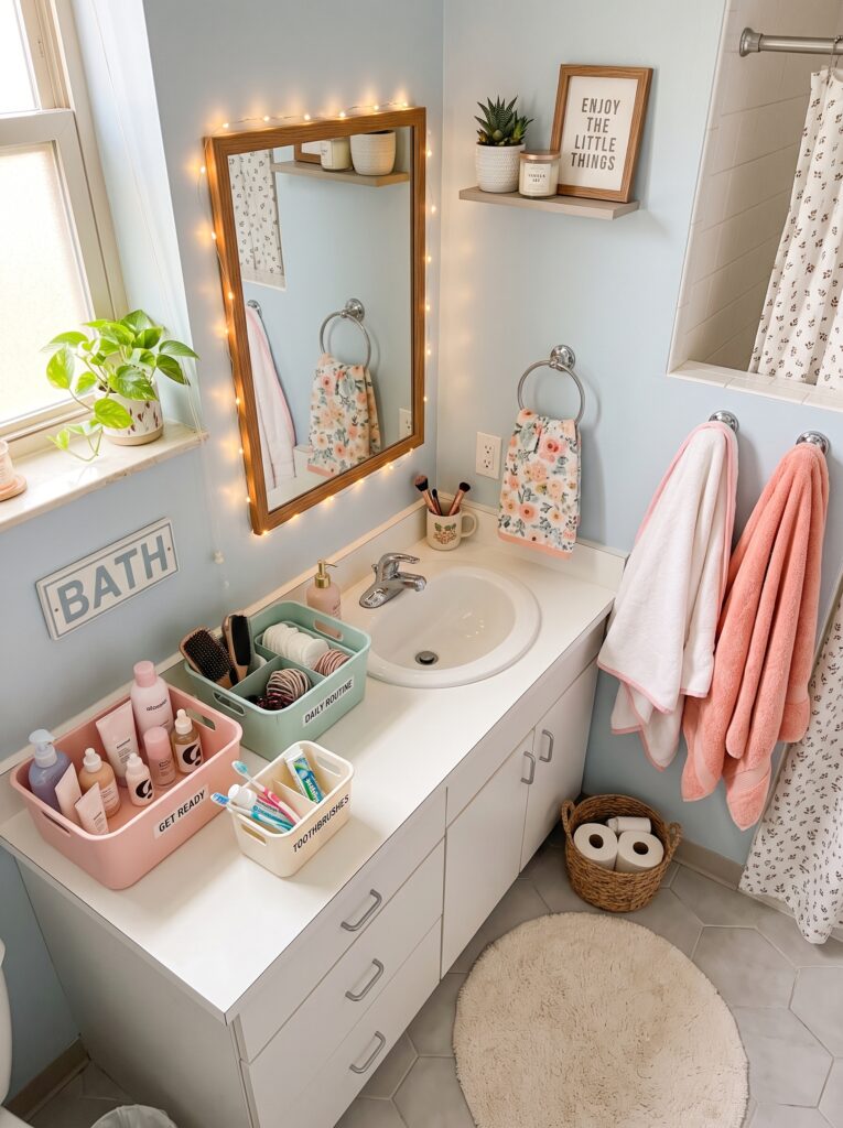 15 Dorm Bathroom Ideas That Feel So Clean & Aesthetic 13 13 Cute dorm bathroom setup