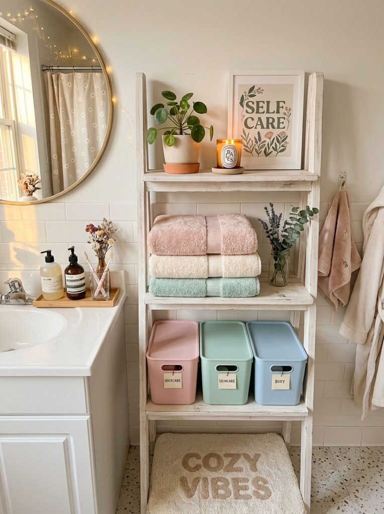 15 Dorm Bathroom Ideas That Feel So Clean & Aesthetic 14 13 Cute dorm bathroom setup2