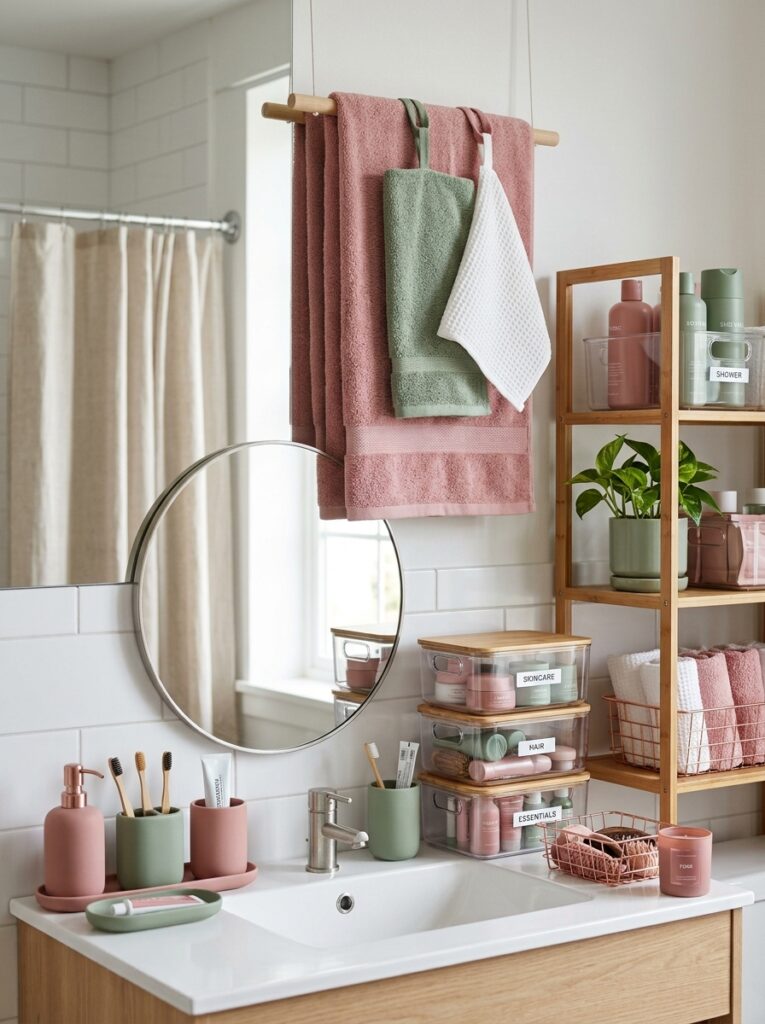 15 Dorm Bathroom Ideas That Feel So Clean & Aesthetic 16 15 Color coordinated bathroom setup