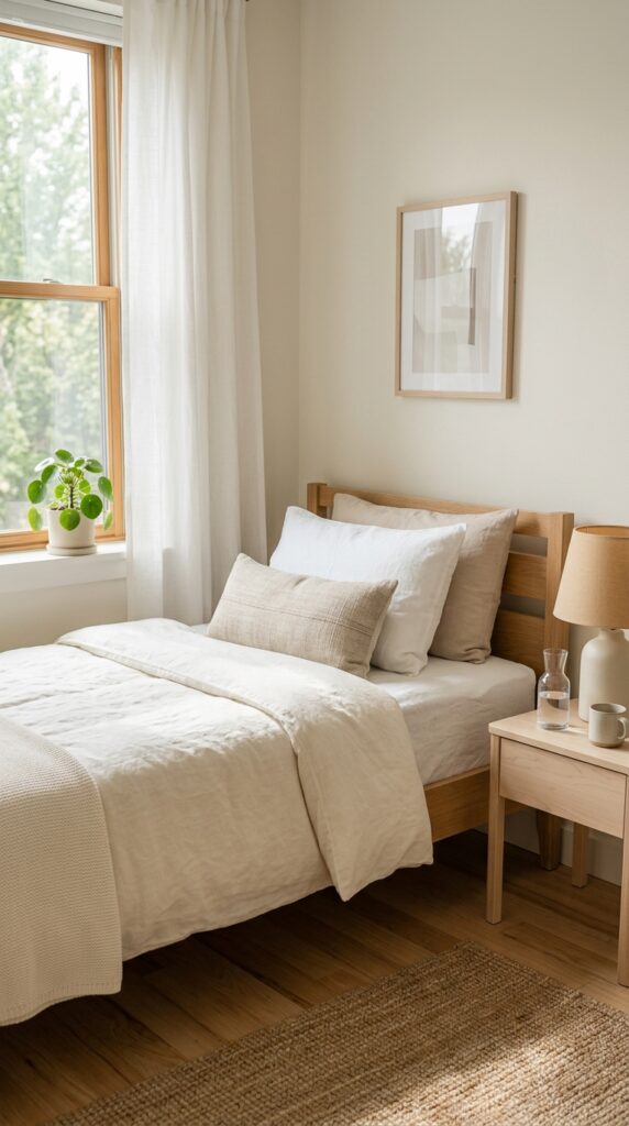 30 Dorm Bedding Ideas Every College Girl Is Saving Right Now (Cozy & Aesthetic) 2 2. Neutral Minimalist Dorm Bed