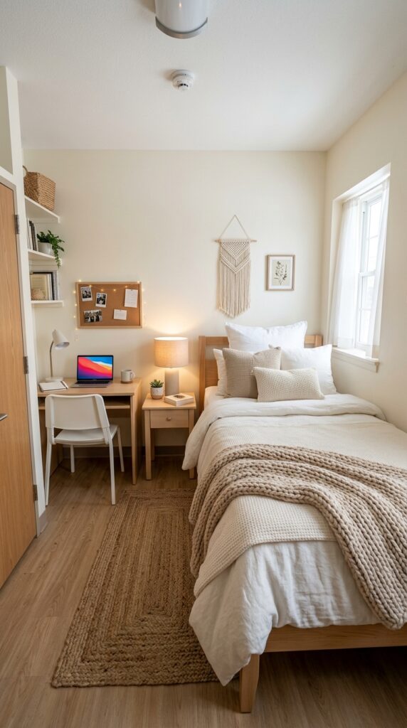 30 Dorm Bedding Ideas Every College Girl Is Saving Right Now (Cozy & Aesthetic) 24 22. Neutral Texture Focused Bed
