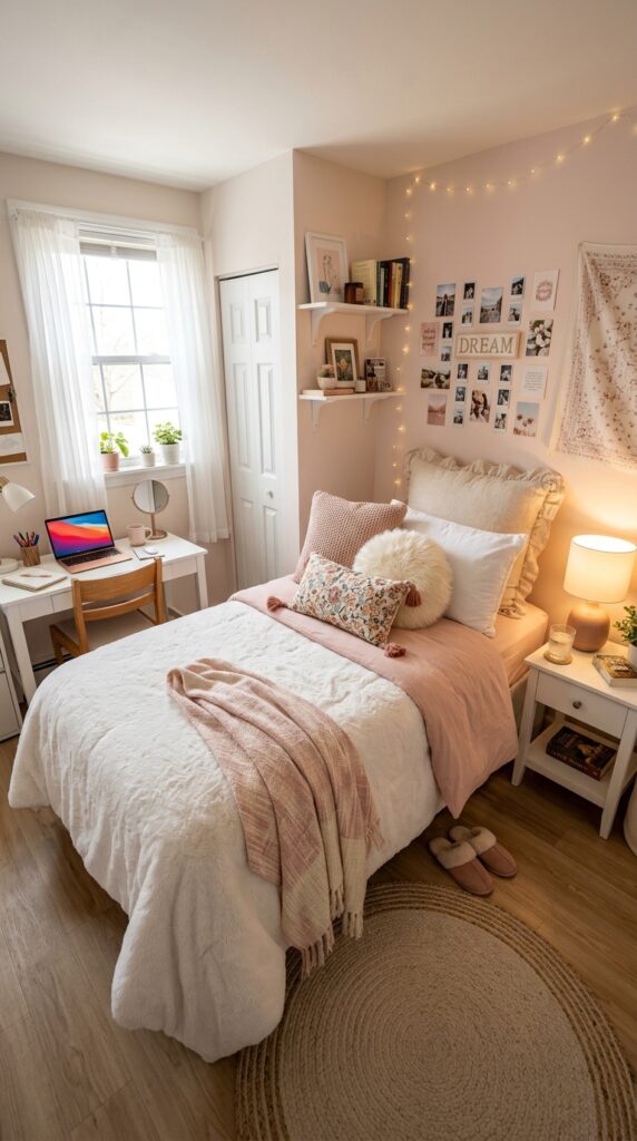 30 Dorm Bedding Ideas Every College Girl Is Saving Right Now (Cozy & Aesthetic) 26 24. Dorm Bed with Decorative Pillows