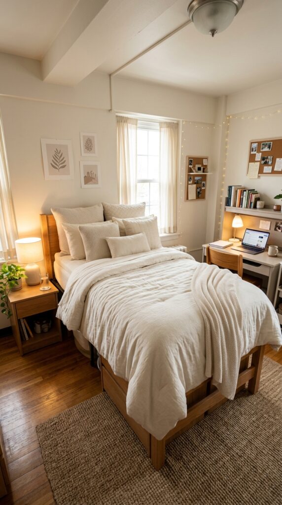 30 Dorm Bedding Ideas Every College Girl Is Saving Right Now (Cozy & Aesthetic) 29 27. Elevated Mattress Topper Setup