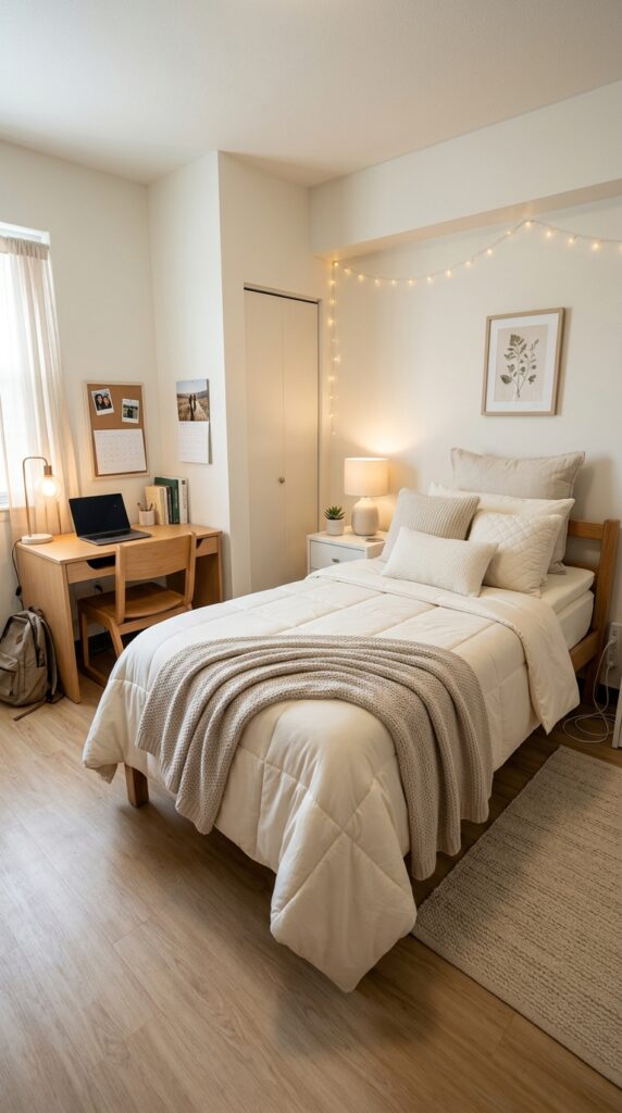 30 Dorm Bedding Ideas Every College Girl Is Saving Right Now (Cozy & Aesthetic) 30 27. Elevated Mattress Topper Setup2