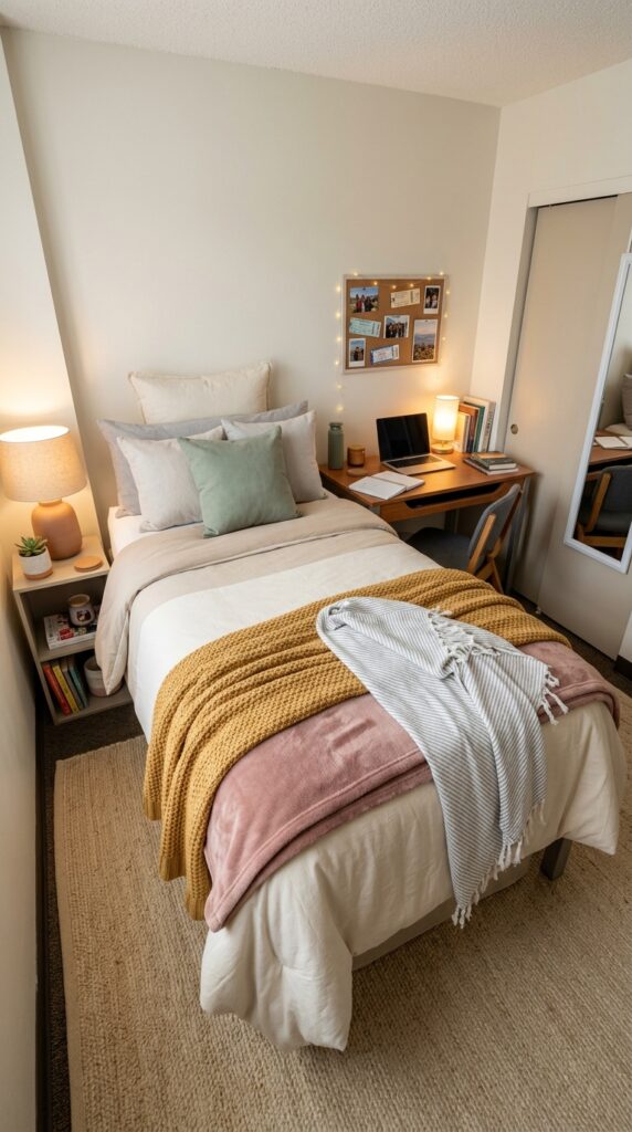 30 Dorm Bedding Ideas Every College Girl Is Saving Right Now (Cozy & Aesthetic) 31 28. Layered Throw Blanket Styling
