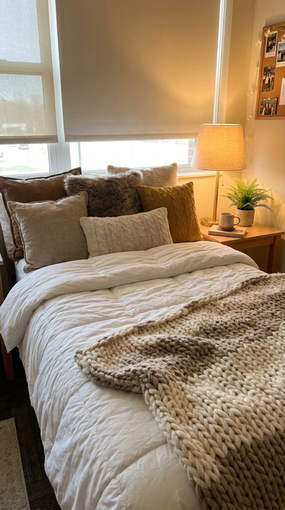 30 Dorm Bedding Ideas Every College Girl Is Saving Right Now (Cozy & Aesthetic) 3 3. Boho Textured Bedding Setup
