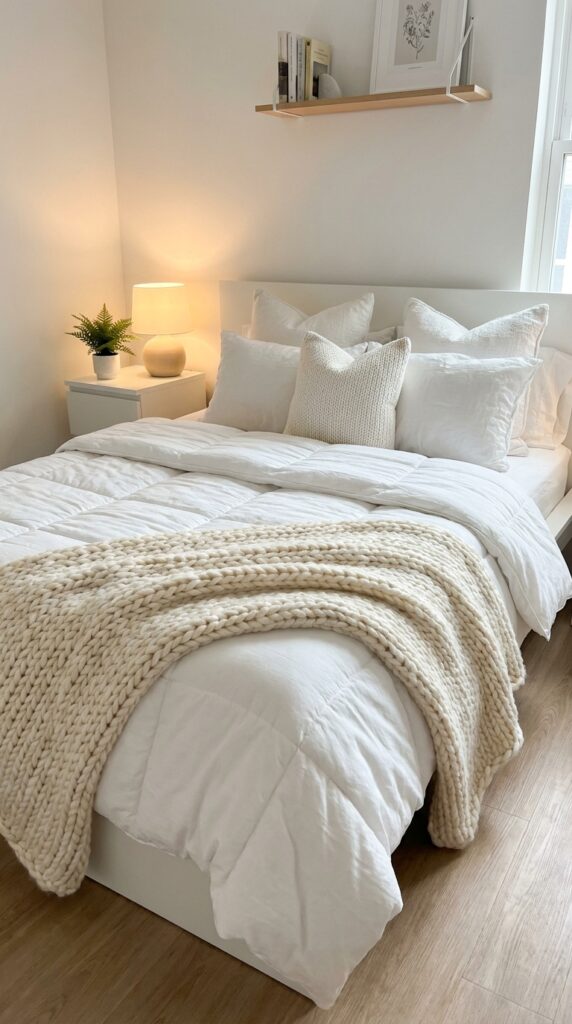 30 Dorm Bedding Ideas Every College Girl Is Saving Right Now (Cozy & Aesthetic) 4 4. All White Cozy Bedding Look