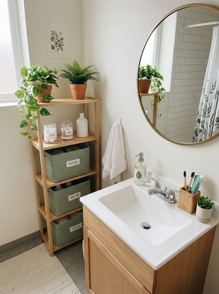 15 Dorm Bathroom Ideas That Feel So Clean & Aesthetic 5 5 Green Fresh Plant Inspired Bathroom