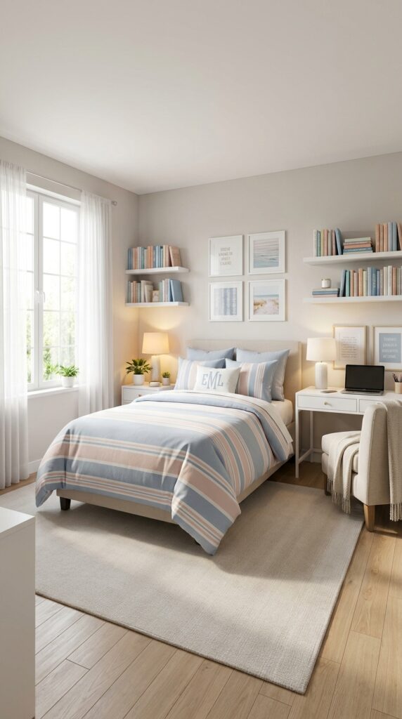 30 Dorm Bedding Ideas Every College Girl Is Saving Right Now (Cozy & Aesthetic) 6 6. Preppy Stripe Bedding Style