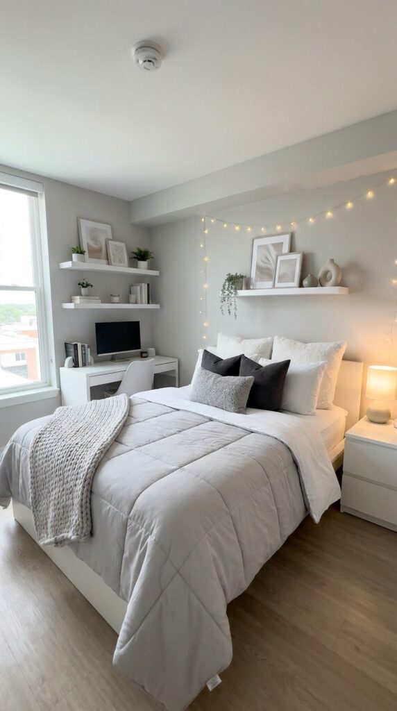 30 Dorm Bedding Ideas Every College Girl Is Saving Right Now (Cozy & Aesthetic) 7 7. Aesthetic Grey White Combo